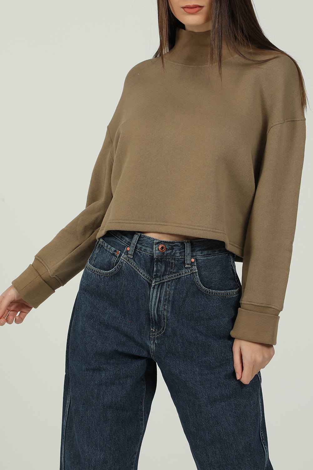 AMERICAN VINTAGE – Γυναικεία cropped φούτερ μπλούζα AMERICAN VINTAGE σκούρη μπεζ 1821877.0-00M7