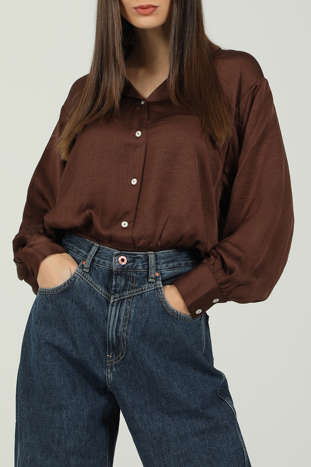Γυναικεία/Ρούχα/Πουκάμισα/Μακρυμάνικα AMERICAN VINTAGE - Γυναικείο πουκάμισο AMERICAN VINTAGE WID06C σοκολατί