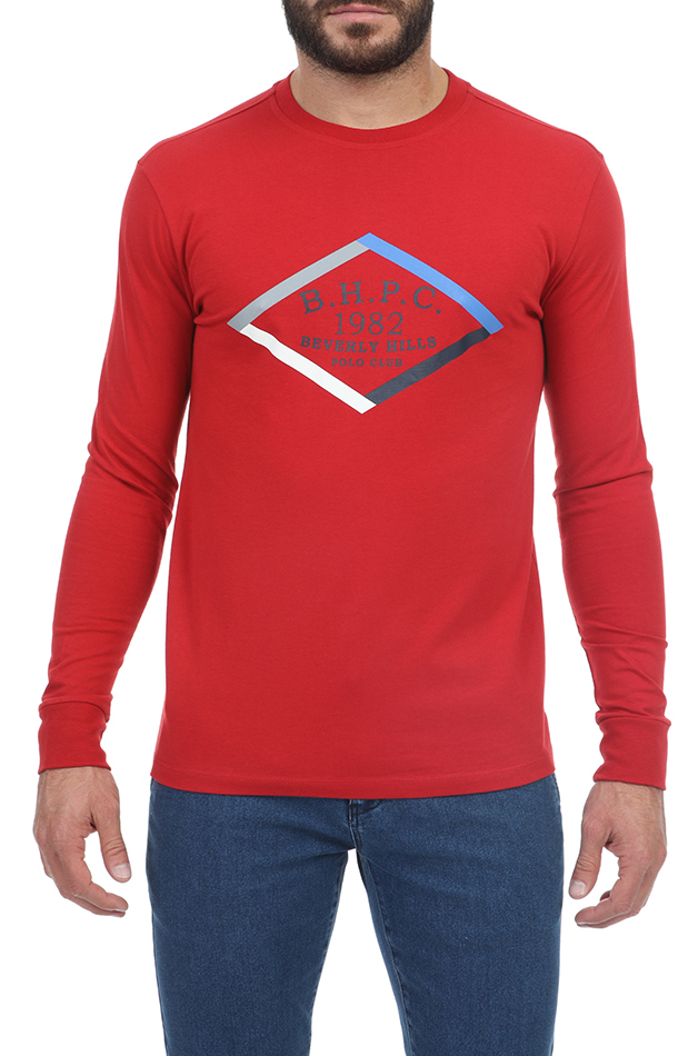 Ανδρικά/Ρούχα/Μπλούζες/Μακρυμάνικες BEVERLY HILLS POLO CLUB - Ανδρική μπλούζα BEVERLY HILLS POLO CLUB κόκκινη
