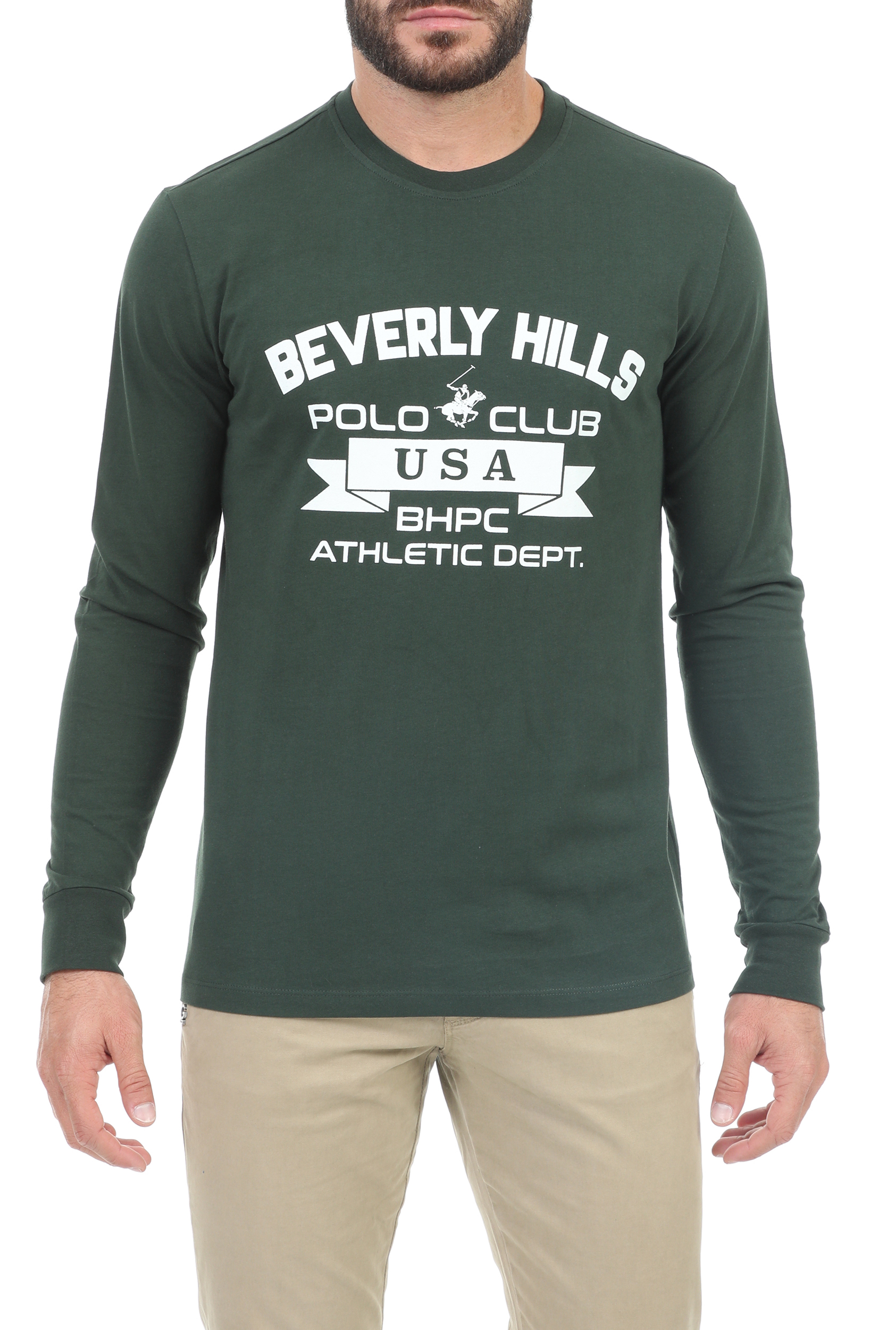Ανδρικά/Ρούχα/Μπλούζες/Μακρυμάνικες BEVERLY HILLS POLO CLUB - Ανδρική μπλούζα BEVERLY HILLS POLO CLUB M L/S CREW πράσινη