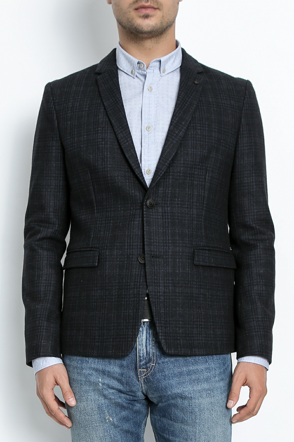 Ανδρικά/Ρούχα/Πανωφόρια/Σακάκια BOSS - Ανδρικό σακάκι BOSS Baxon μπλε με καρό μοτίβο