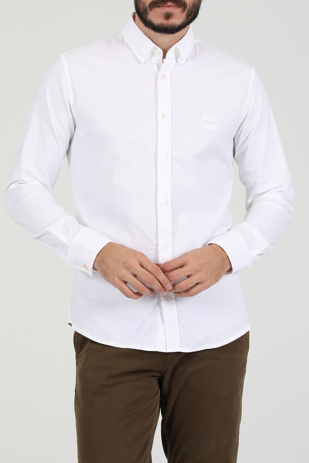 BOSS - Ανδρικό βαμβακερό πουκάμισο BOSS Mabsoot_1 λευκό
