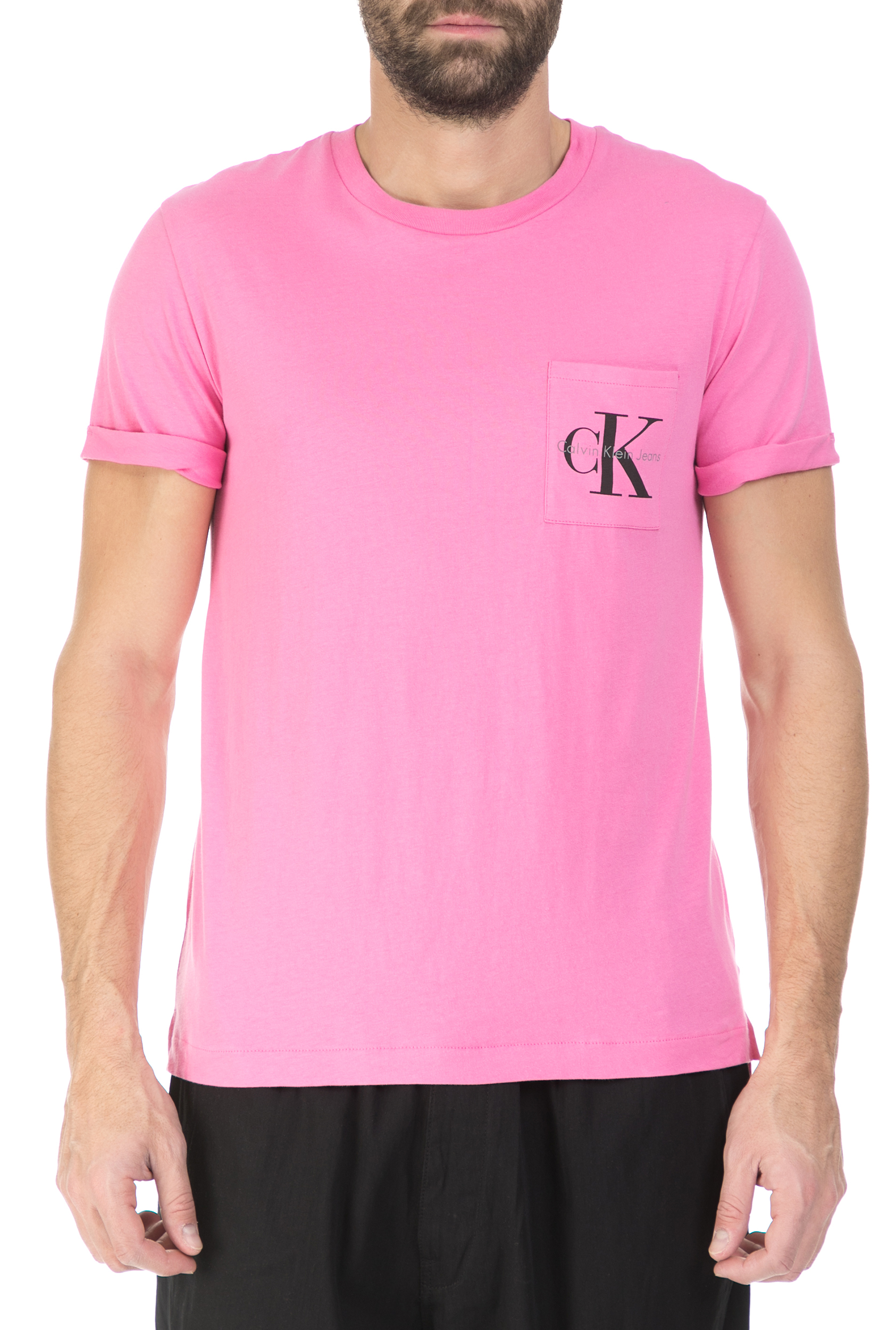Ανδρικά/Ρούχα/Μπλούζες/Κοντομάνικες CALVIN KLEIN JEANS - Ανδρική κοντομάνικη μπλούζα Calvin Klein Jeans ροζ
