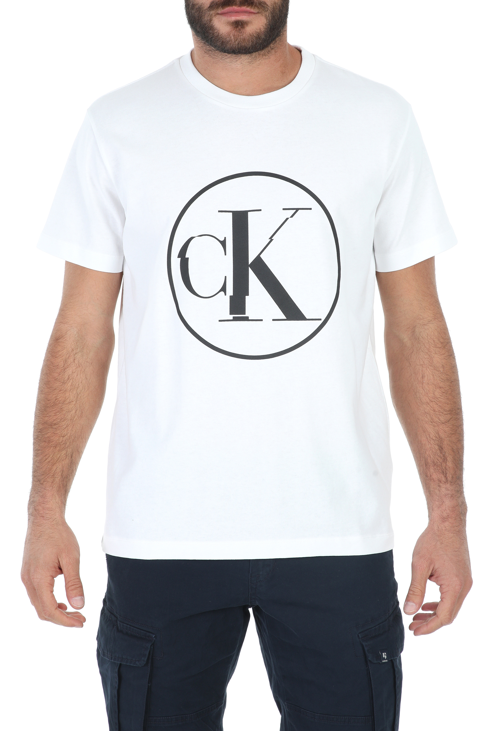 Ανδρικά/Ρούχα/Μπλούζες/Κοντομάνικες CALVIN KLEIN JEANS - Ανδρικό t-shirt CALVIN KLEIN JEANS ROUND DISTORTED CK λευκό