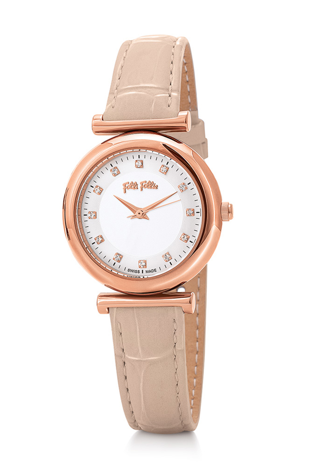 FOLLI FOLLIE – Γυναικείο ρολόι με δερμάτινο λουράκι FOLLI FOLLIE SPARKLE CHIC ροζ WF16R022SSS-PI