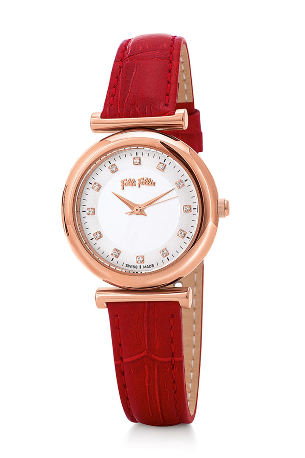 FOLLI FOLLIE – Γυναικείο ρολόι με δερμάτινο λουράκι FOLLI FOLLIE SPARKLE CHIC κόκκινο WF16R022SSS-RE