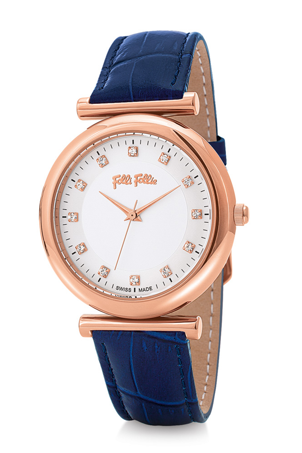 FOLLI FOLLIE – Γυναικείο ρολόι με δερμάτινο λουράκι FOLLI FOLLIE SPARKLE CHIC μπλε WF16R023SSS-DB