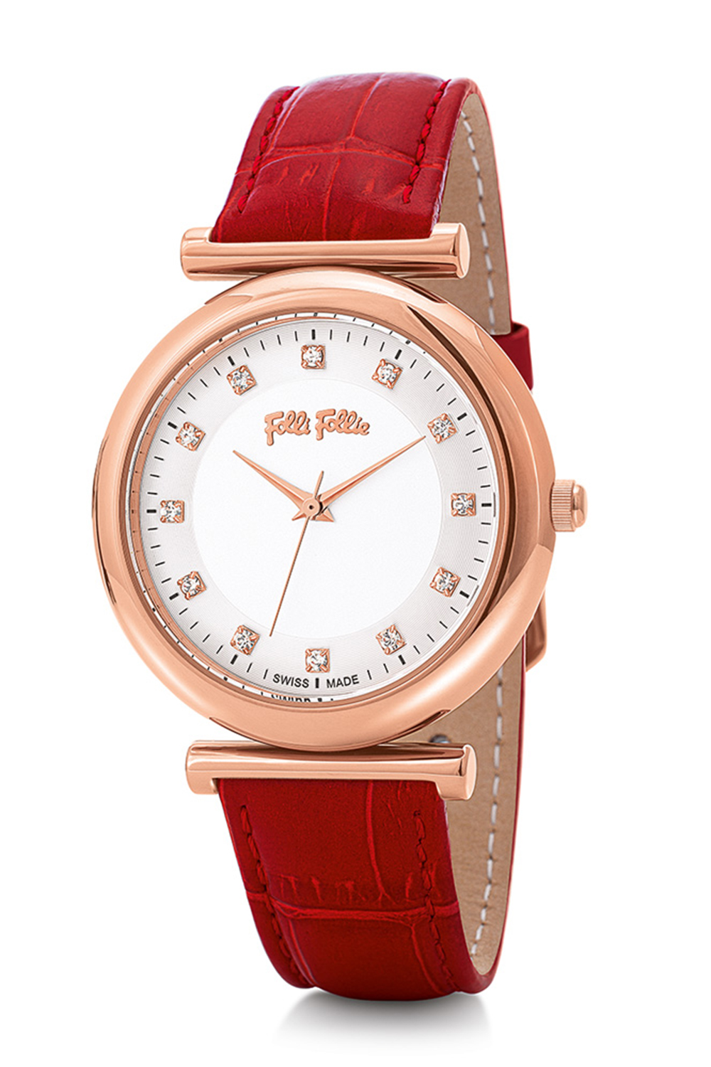 FOLLI FOLLIE – Γυναικείο ρολόι με δερμάτινο λουράκι FOLLI FOLLIE SPARKLE CHIC κόκκινο WF16R023SSS-RE