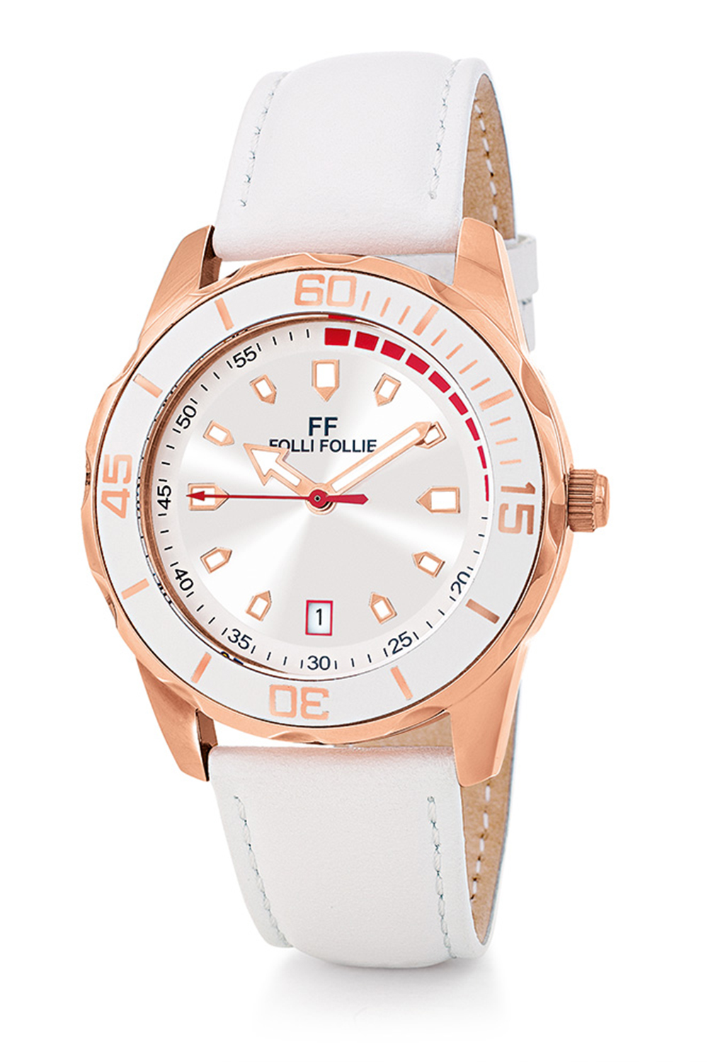 FOLLI FOLLIE – Γυναικείο ρολόι με δερμάτινο λουράκι FOLLI FOLLIE LIFETIME ORA λευκό WF18R031SDW-WH