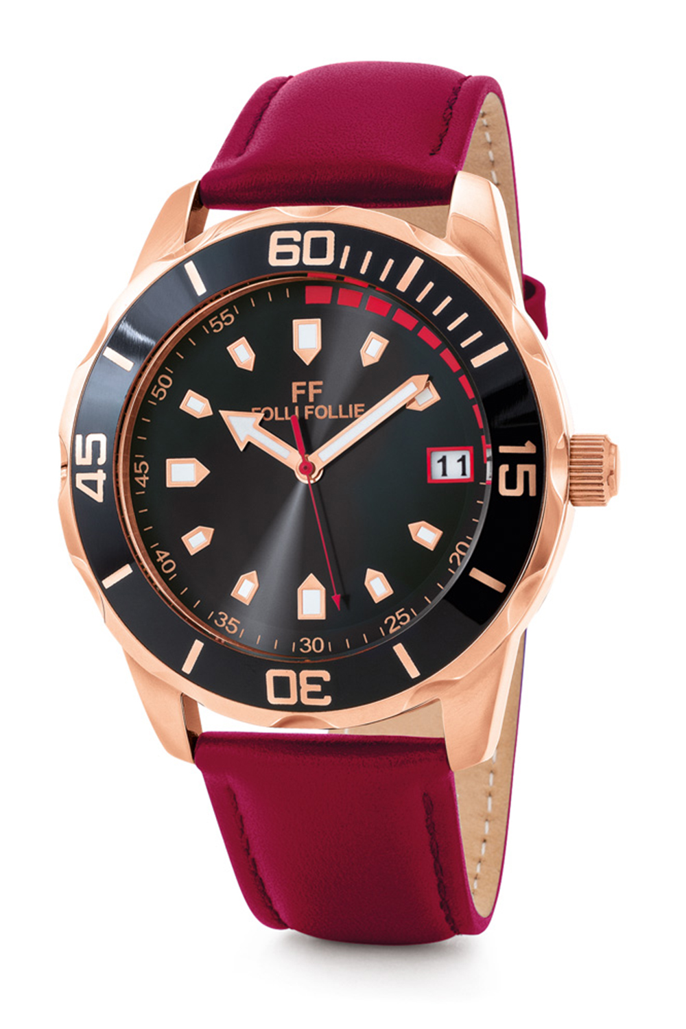 FOLLI FOLLIE – Γυναικείο ρολόι με δερμάτινο λουράκι FOLLI FOLLIE LIFETIME ORA κόκκινο WF18R032SDK-RE