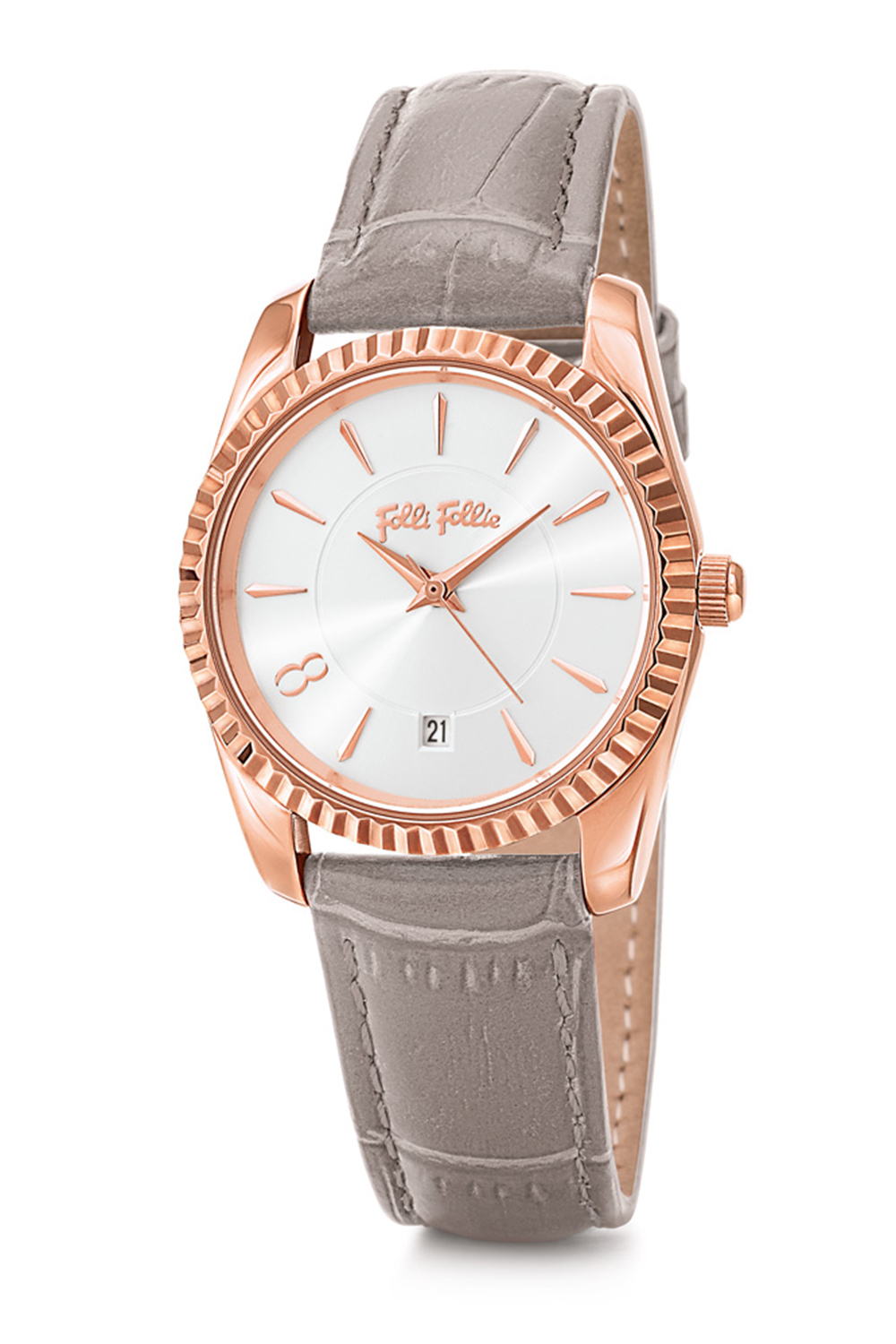 FOLLI FOLLIE – Γυναικείο ρολόι με δερμάτινο λουράκι FOLLI FOLLIE CHRONOS TALES ασημί WF18R042SDS-GA