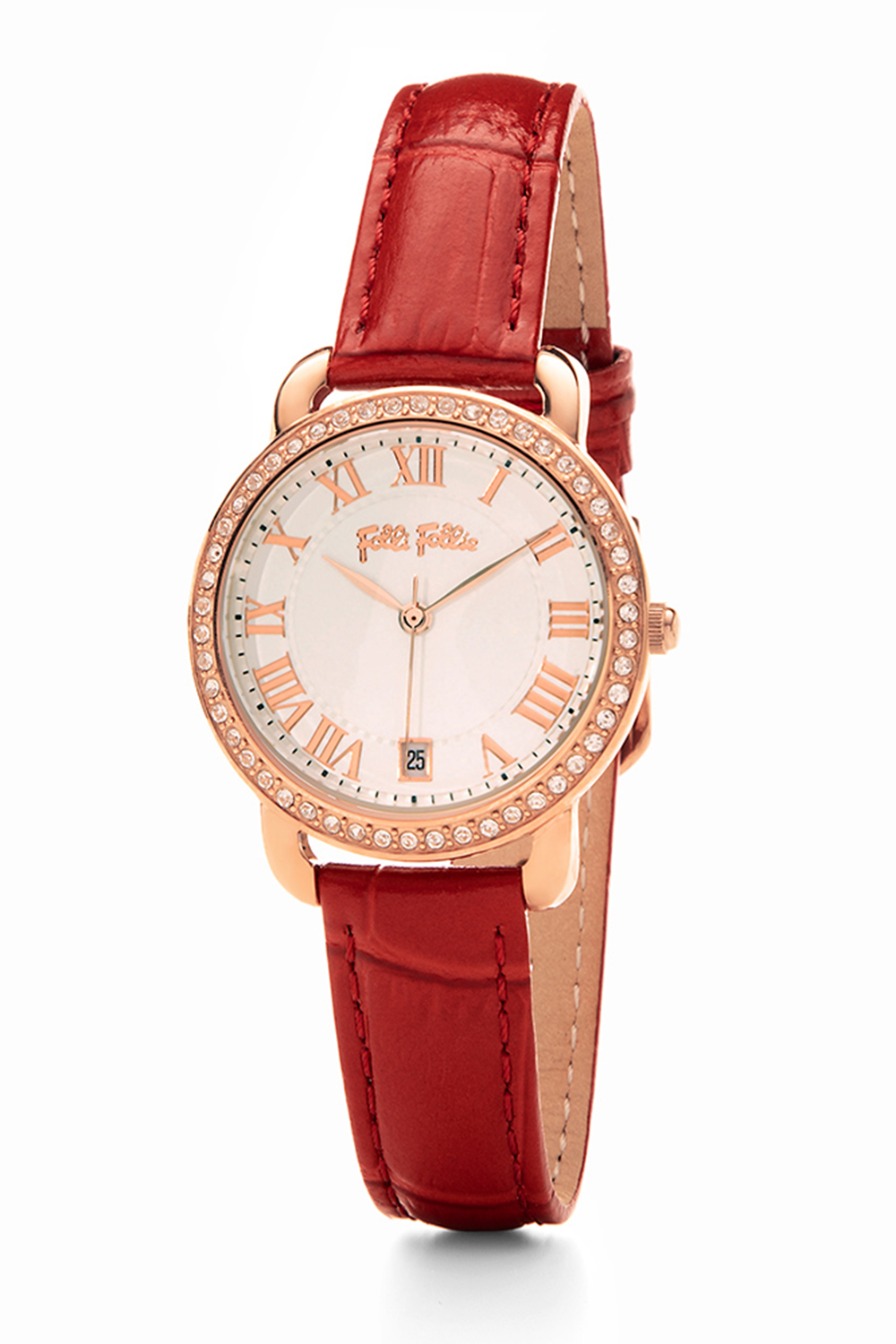 FOLLI FOLLIE – Γυναικείο ρολόι με δερμάτινο λουράκι FOLLI FOLLIE PERFECT MATCH κόκκινο WF19B023SDW-RE