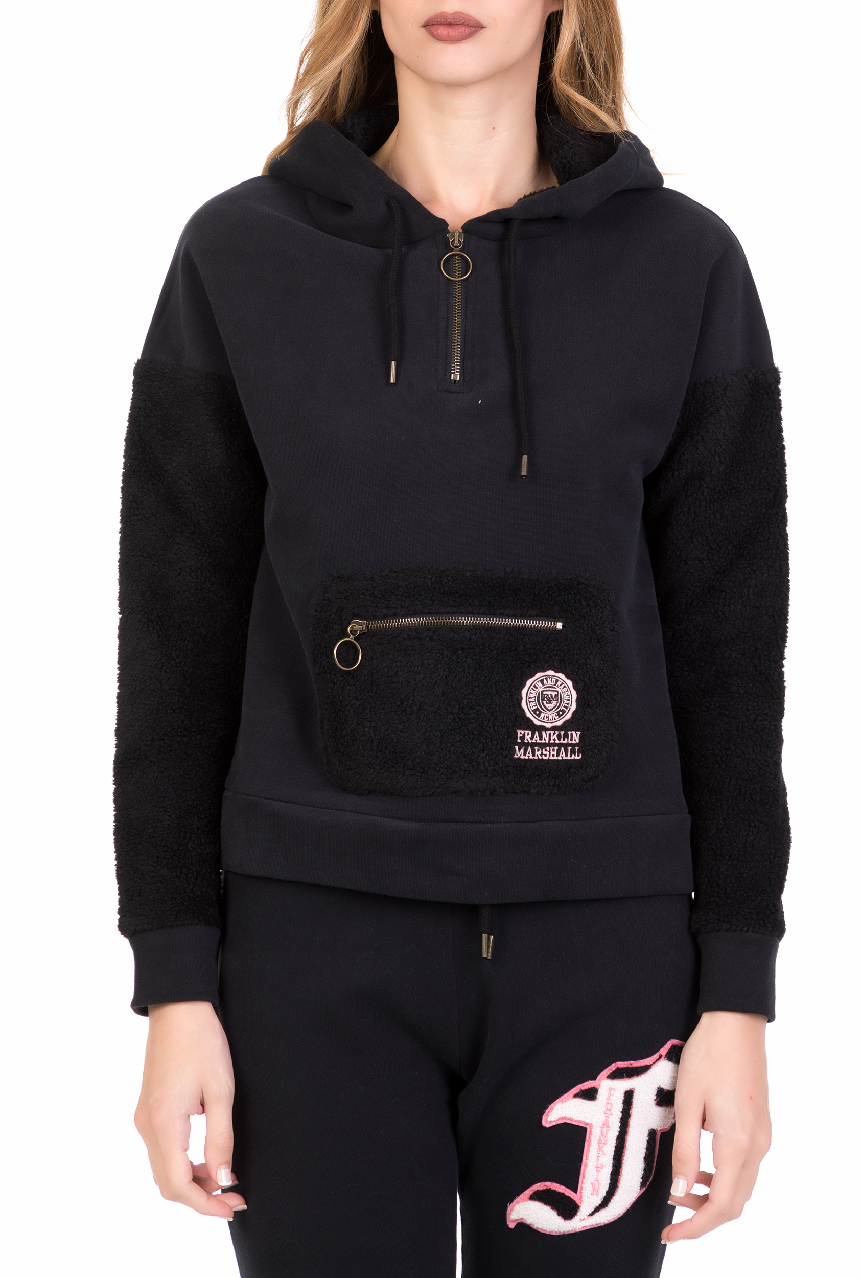 Γυναικεία/Ρούχα/Φούτερ/Μπλούζες FRANKLIN & MARSHALL - Γυναικεία φούτερ μπλούζα με κουκούλα FRANKLIN & MARSHALL μαύρη