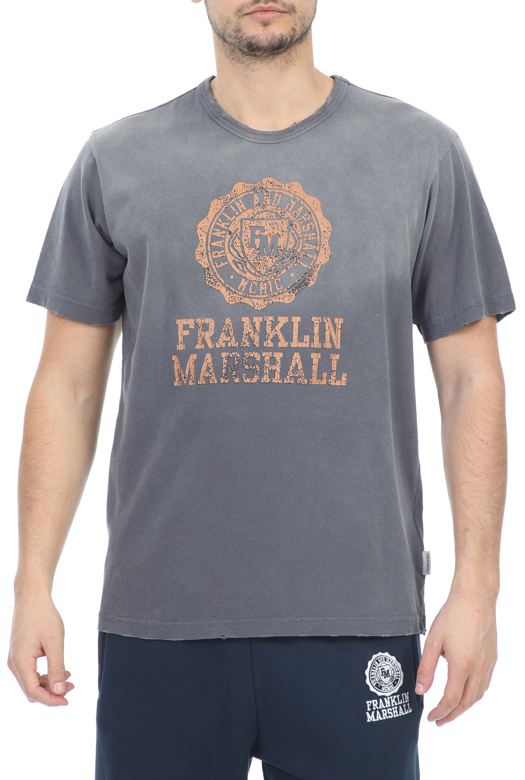 Ανδρικά/Ρούχα/Μπλούζες/Κοντομάνικες FRANKLIN & MARSHALL - Ανδρικό t-shirt FRANKLIN & MARSHALL SUPER VINTAGE GARMENT γκρι