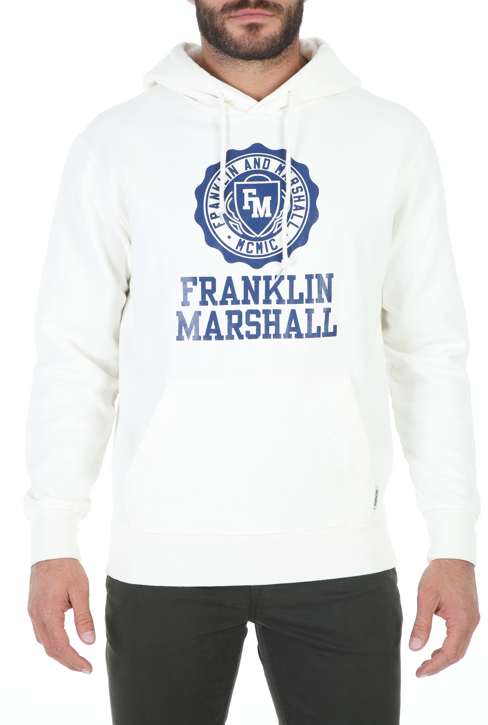 FRANKLIN & MARSHALL – Ανδρικη φουτερ μπλουζα FRANKLIN & MARSHALL BRUSHED COTTON FLEE λευκη