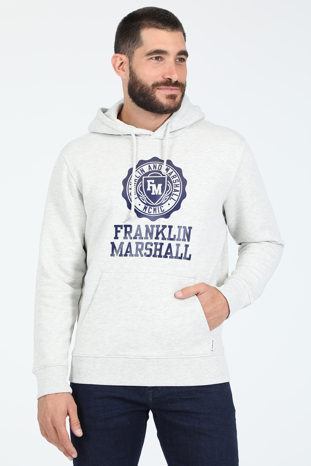 FRANKLIN & MARSHALL – Ανδρικη φουτερ μπλουζα FRANKLIN & MARSHALL BRUSHED γκρι