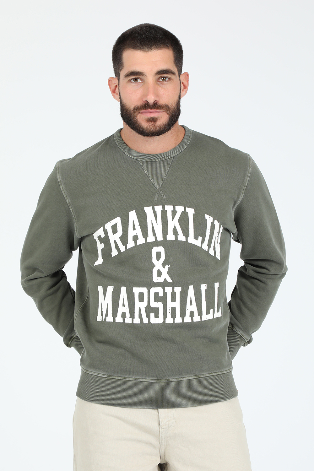 Ανδρικά/Ρούχα/Μπλούζες/Μακρυμάνικες FRANKLIN & MARSHALL - Ανδρική φούτερ μπλούζα FRANKLIN & MARSHALL OLD GARMENT DYED χακί