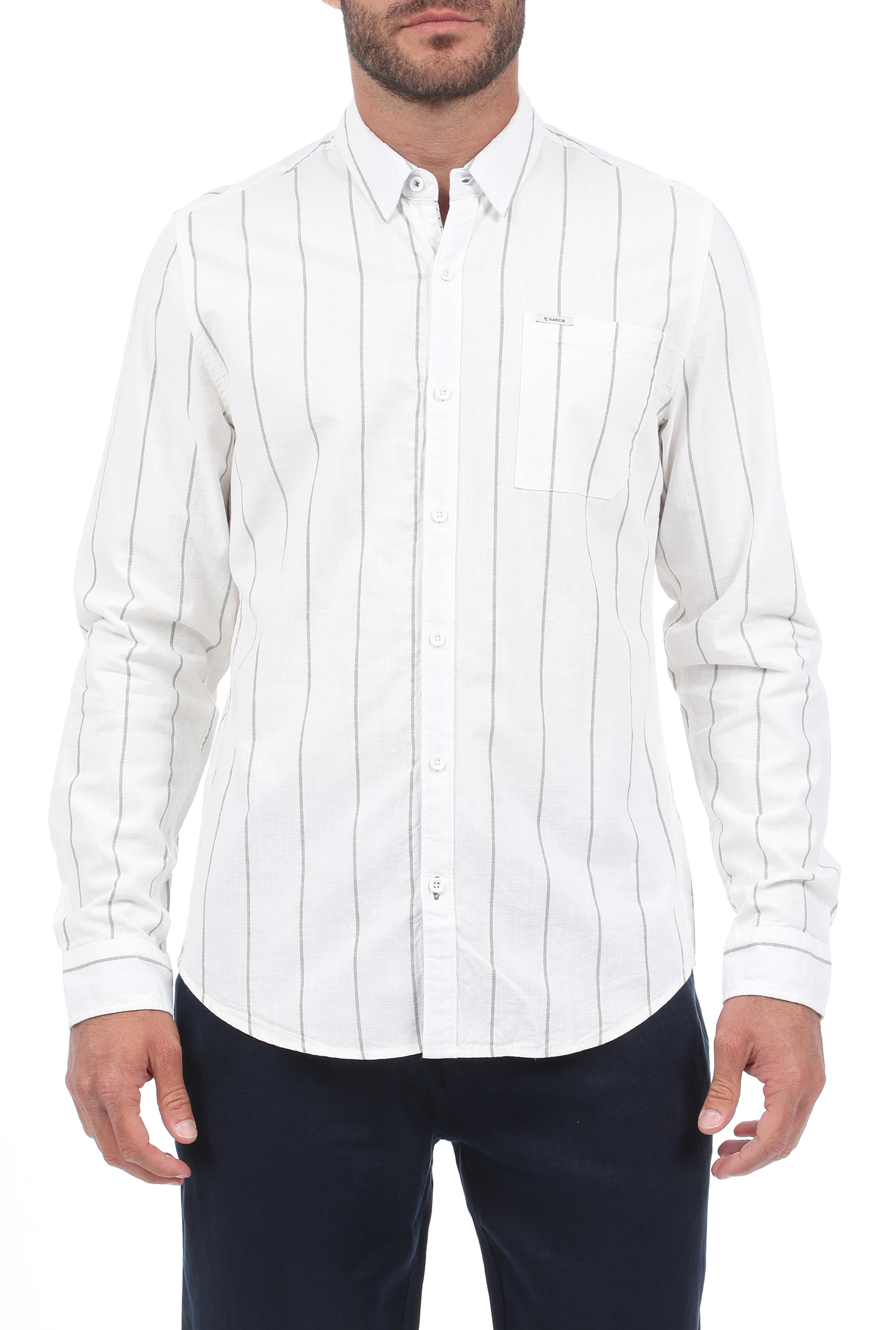 Ανδρικά/Ρούχα/Πουκάμισα/Μακρυμάνικα GARCIA JEANS - Ανδρικό πουκάμισο GARCIA JEANS λευκό μπλε