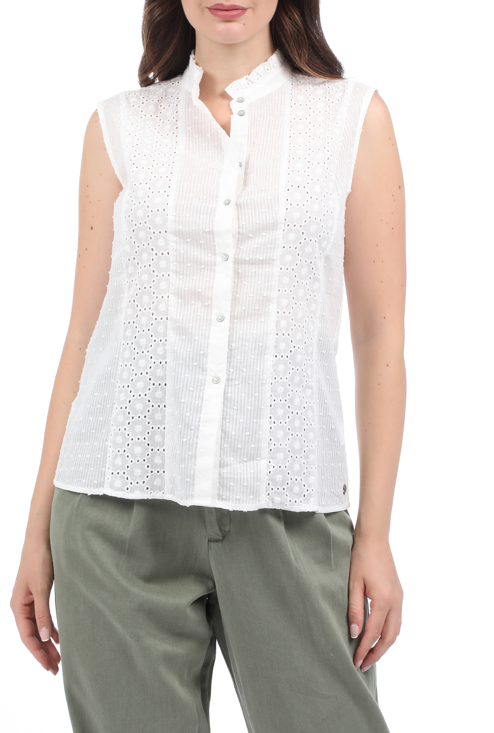 Γυναικεία/Ρούχα/Πουκάμισα/Κοντομάνικα-Αμάνικα GARCIA JEANS - Γυναικείο πουκάμισο GARCIA JEANS λευκό