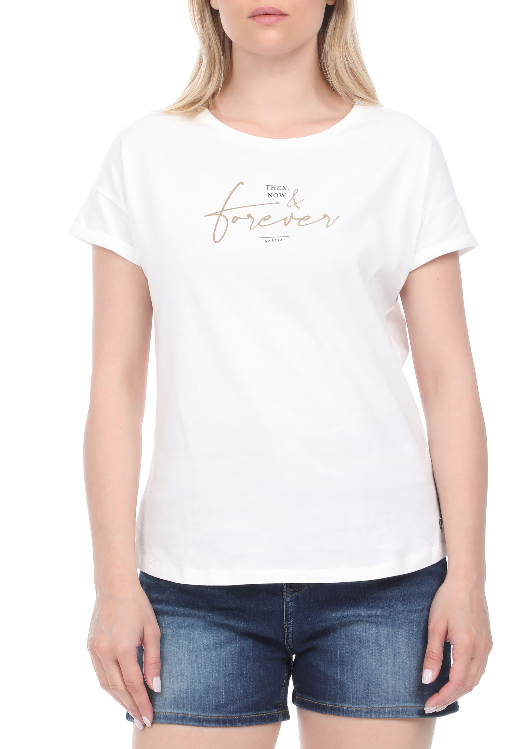 Γυναικεία/Ρούχα/Μπλούζες/Κοντομάνικες GARCIA JEANS - Γυναικεία μπλούζα GARCIA JEANS λευκή