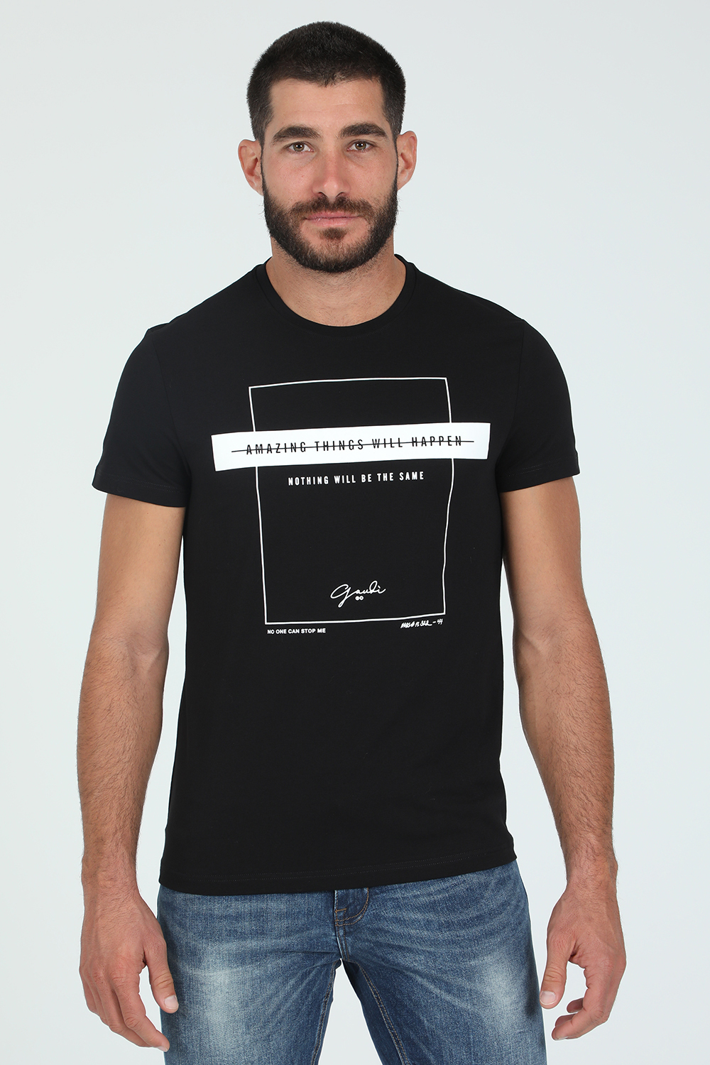 Ανδρικά/Ρούχα/Μπλούζες/Κοντομάνικες GAUDI - Ανδρικό t-shirt GAUDI μαύρο λευκό
