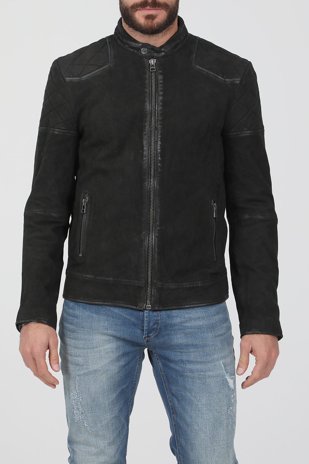 GOOSECRAFT – Ανδρικο δερματινο jacket GOOSECRAFT GC BRENTWOOD BIKER μαυρο