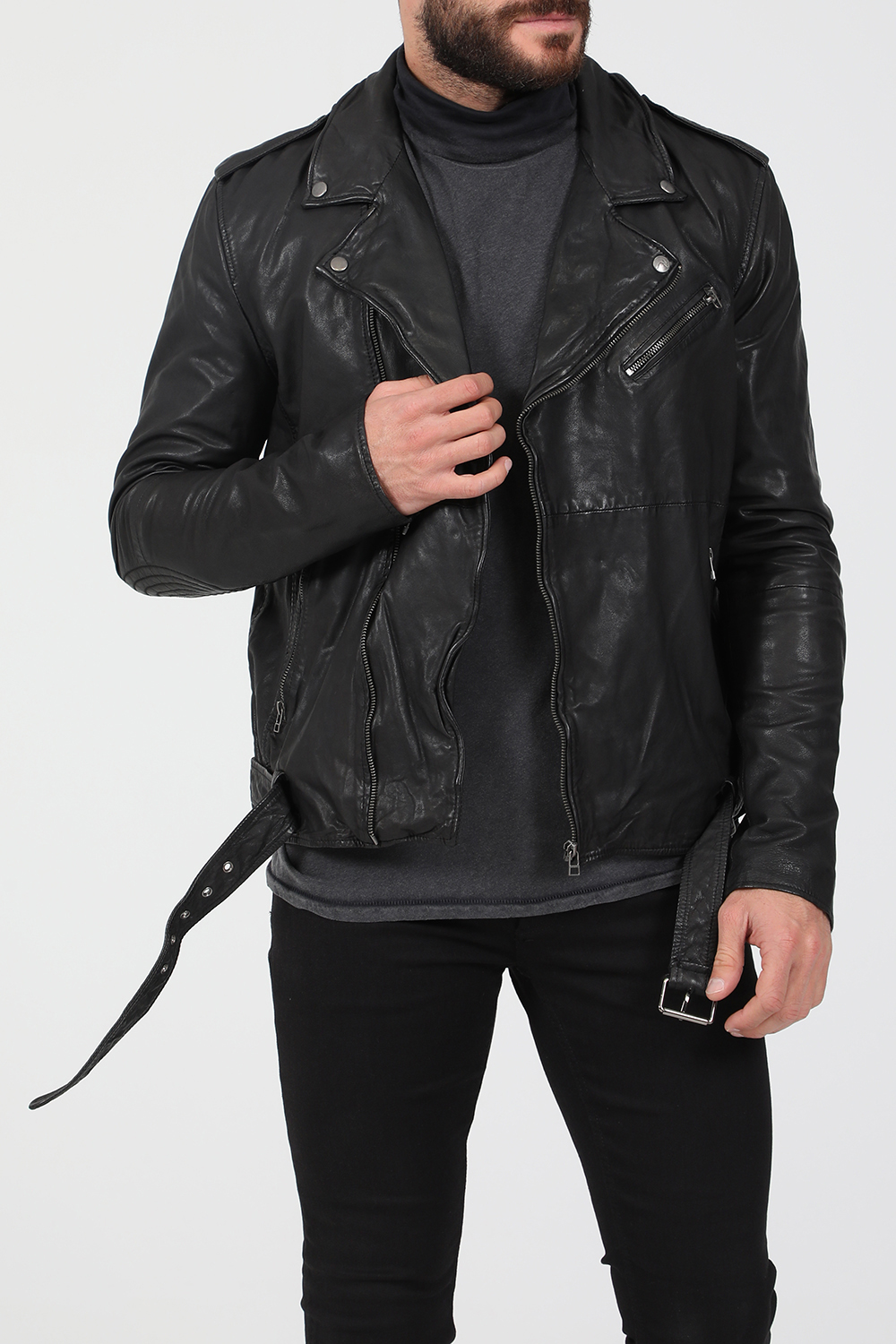 GOOSECRAFT – Ανδρικο δερματινο jacket GOOSECRAFT GC MASON BIKER μαυρο