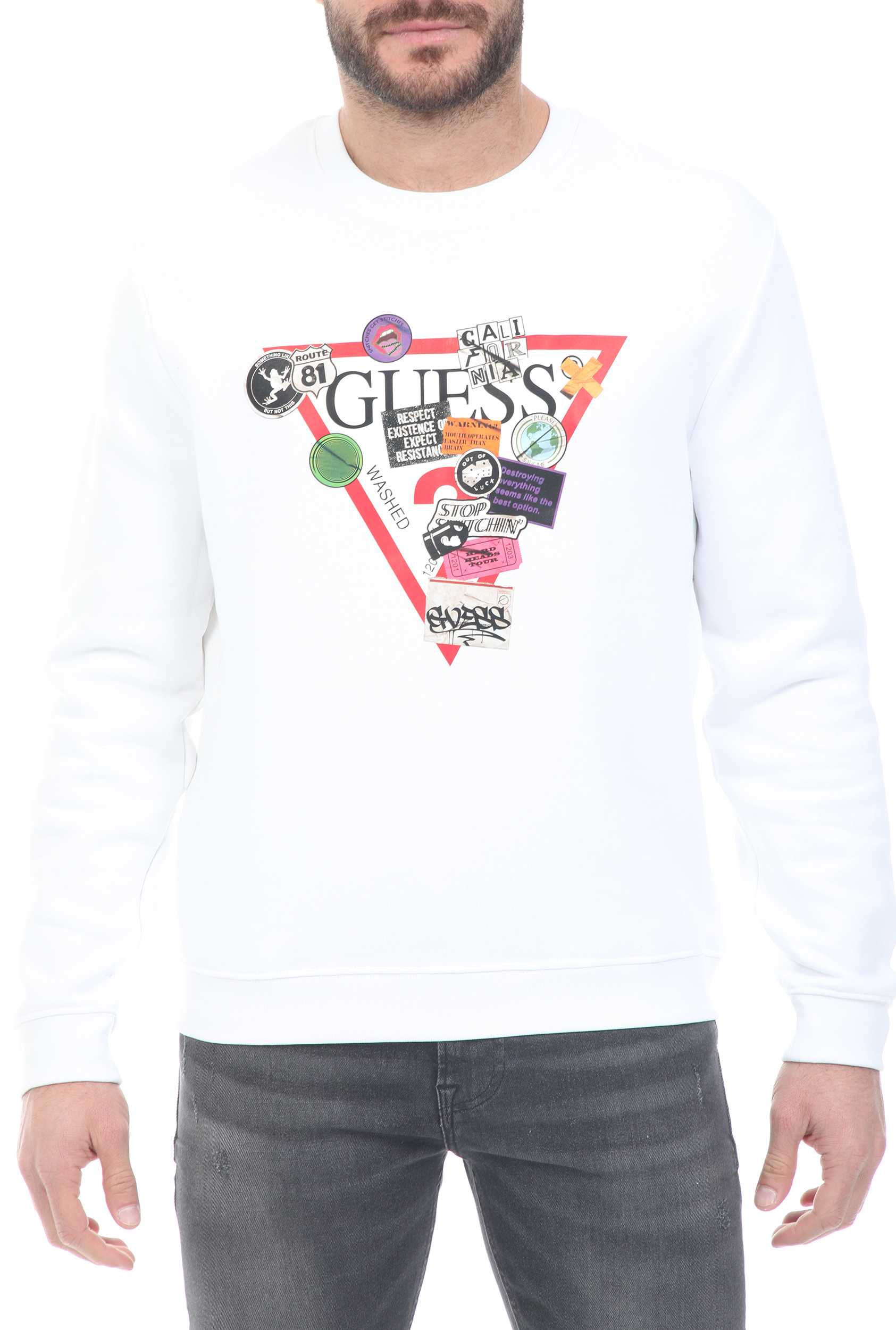 GUESS – Ανδρική φούτερ μπλούζα GUESS EDRIC CN FLEECE – ORGANIC CO λευκή 1796184.0-0091