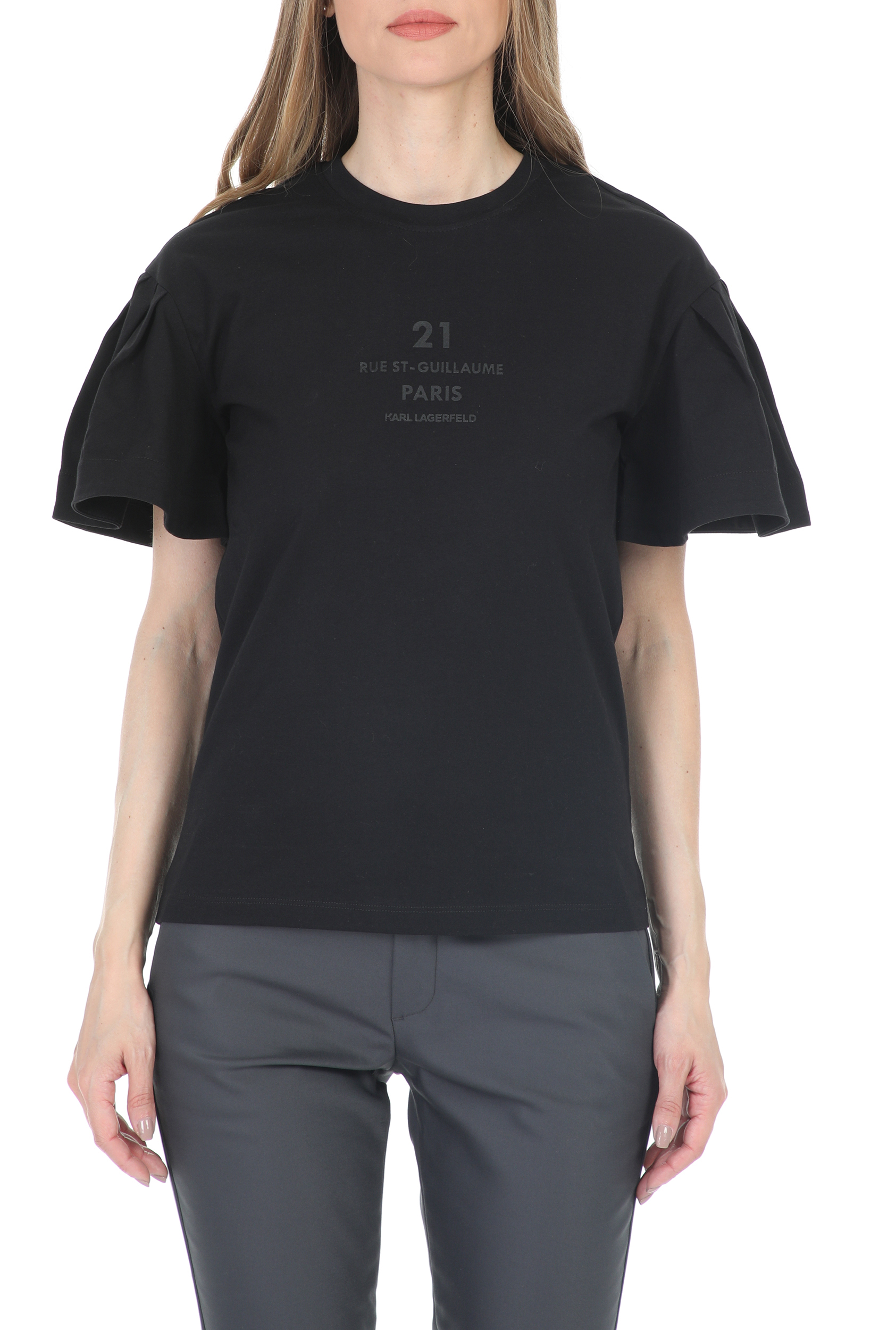 Γυναικεία/Ρούχα/Μπλούζες/Κοντομάνικες KARL LAGERFELD - Γυναικείο t-shirt KARL LAGERFELD Puffy Sleeve μαύρο