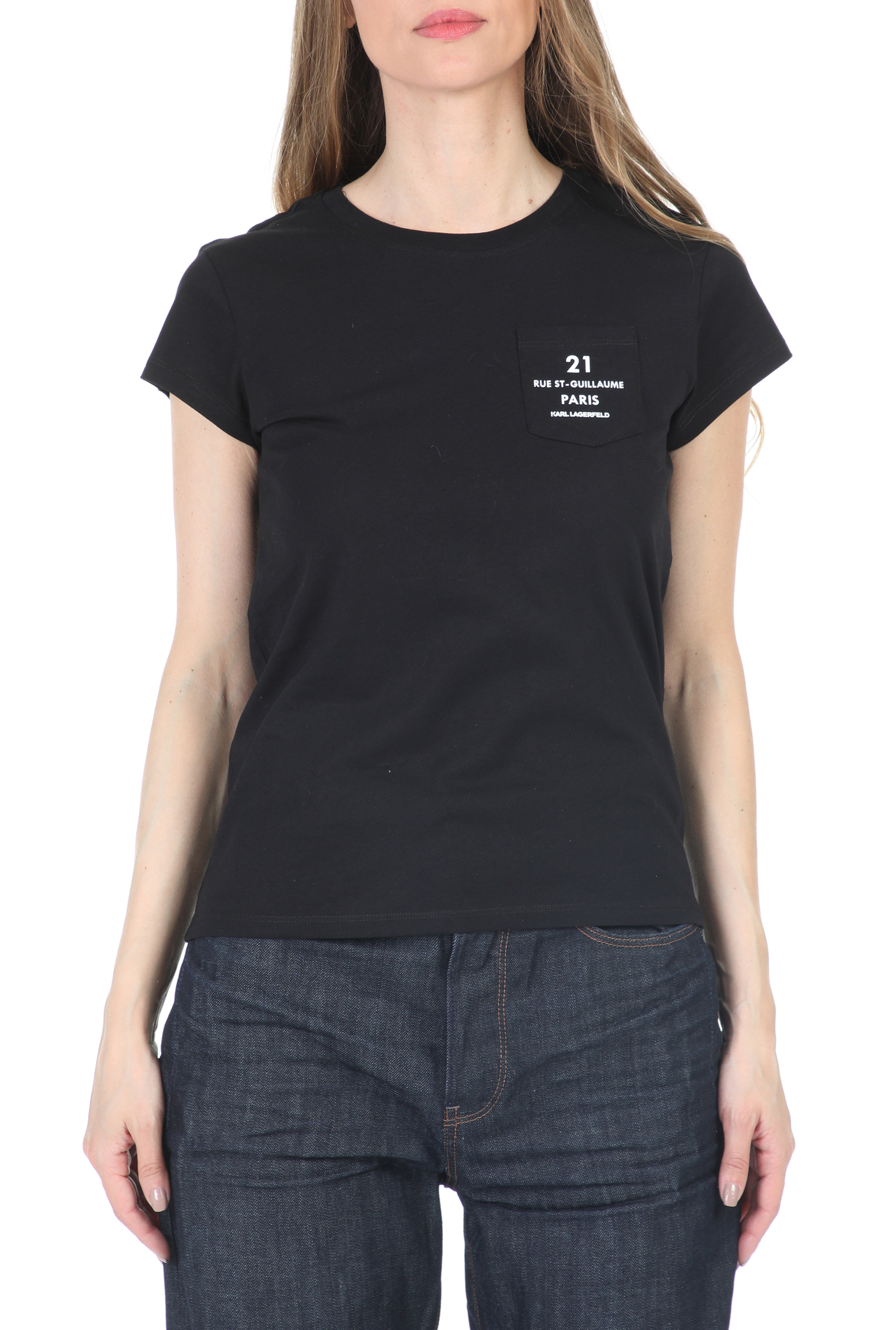 KARL LAGERFELD – Γυναικείο t-shirt KARL LAGERFELD Address Logo Pocket μαύρο 1794845.0-7171