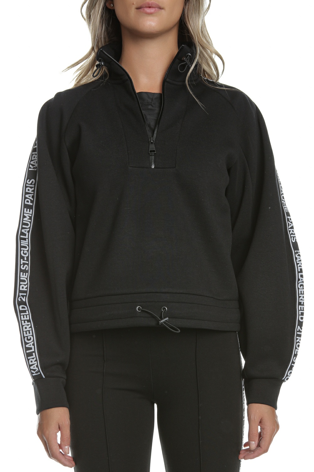 Γυναικεία/Ρούχα/Φούτερ/Μπλούζες KARL LAGERFELD - Γυναικεία cropped φούτερ μπλούζα KARL LAGERFELD Double Jersey μαύρη