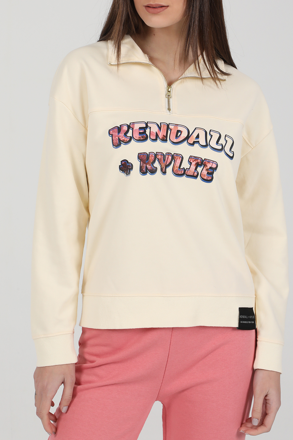 KENDALL+KYLIE – Γυναικεια φουτερ μπλουζα KENDALL+KYLIE R GRAPHIC QUARTER ZIP PULL κιτρινη