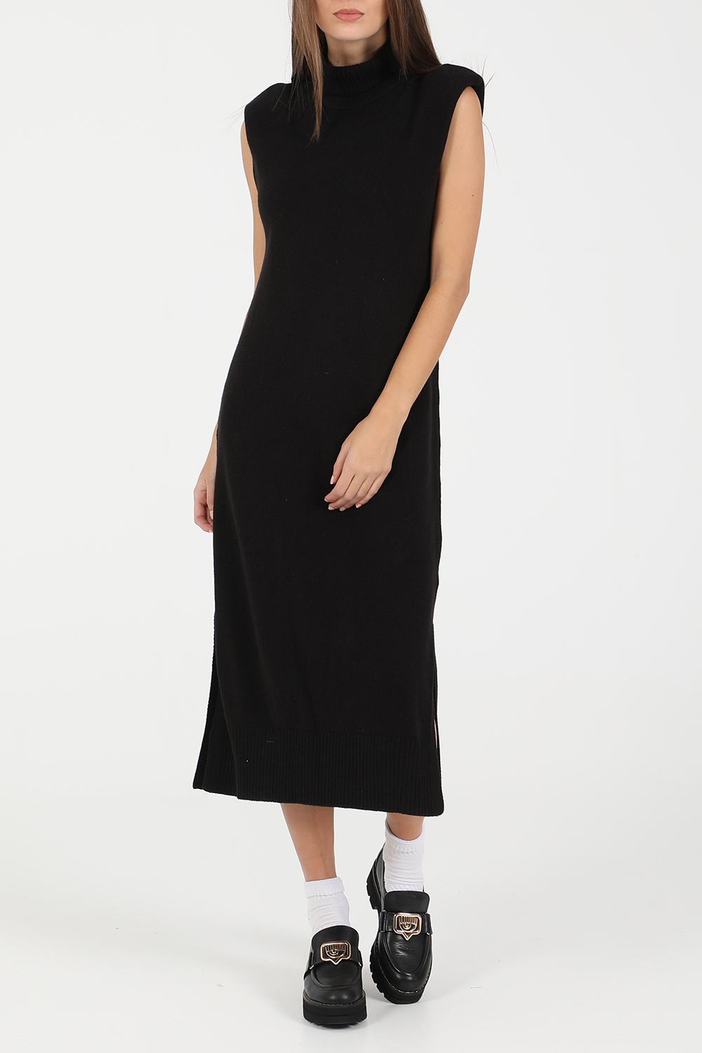 Γυναικεία/Ρούχα/Φόρεματα/Μέχρι το γόνατο NA-KD - Γυναικείο πλεκτό midi φόρεμα NA-KD PADDED HIGH NECK MIDI μαύρο
