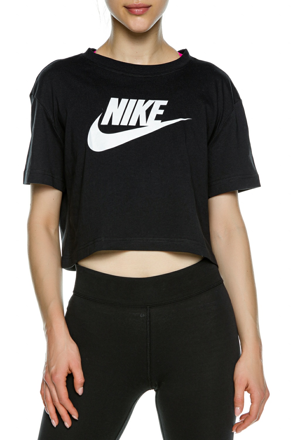 Γυναικεία/Ρούχα/Αθλητικά/T-shirt-Τοπ NIKE - Γυναικείο cropped t-shirt ESSNTL CRP ICN FTR μαύρο