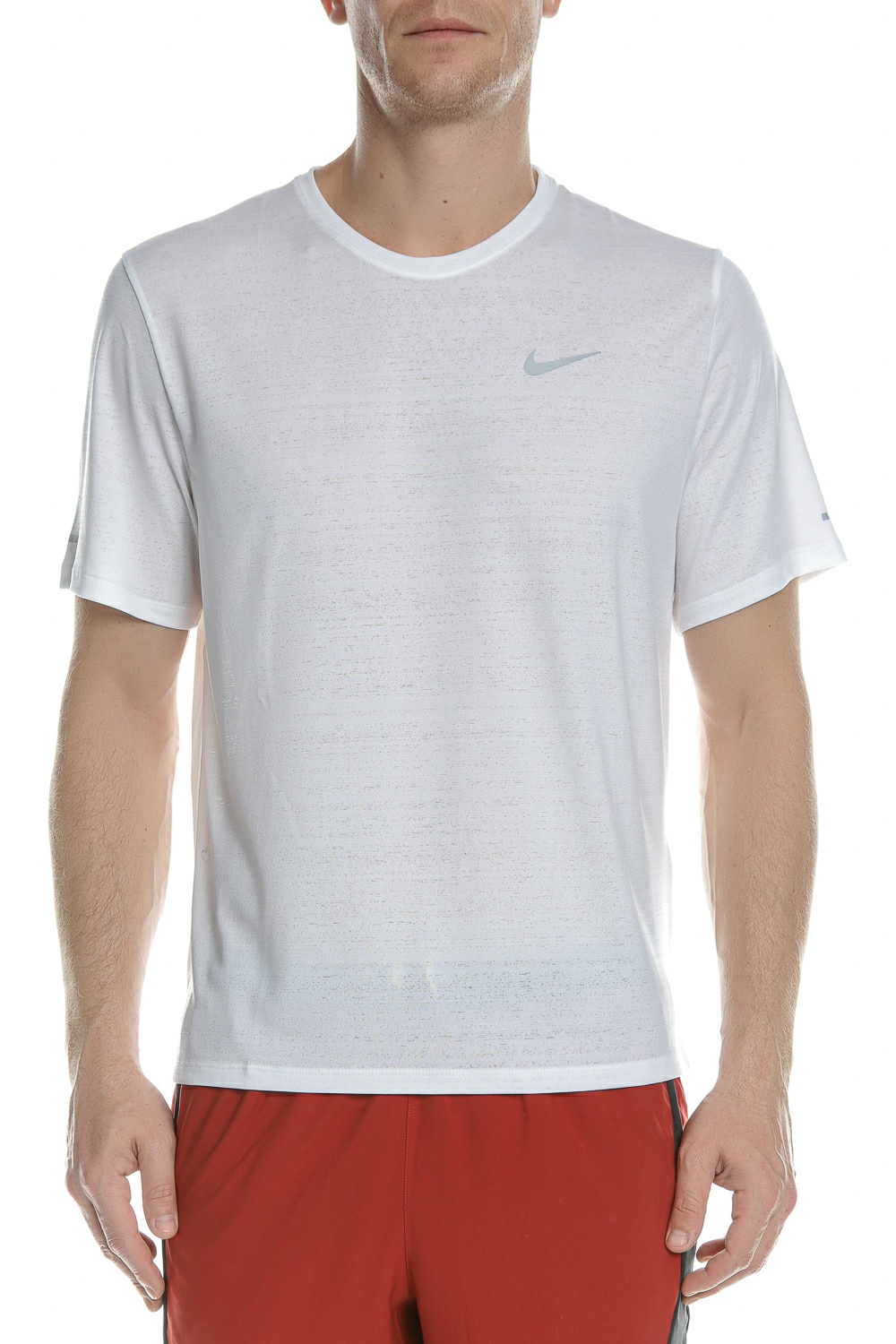 Ανδρικά/Ρούχα/Αθλητικά/T-shirt NIKE - Ανδρική μπλούζα NIKE DF MILER TOP SS λευκή