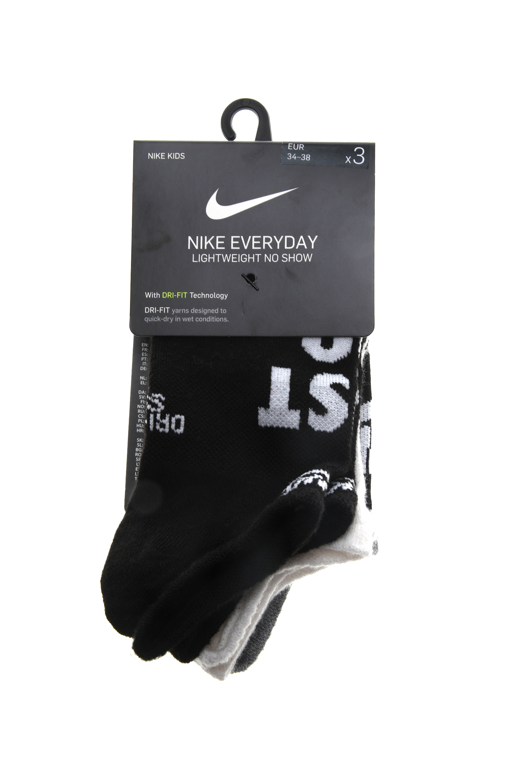 NIKE – Unisex κάλτσες NIKE EVERYDAY LTWT NS 3PR – HB μαύρες λευκές γκρι 1753685.1-0001