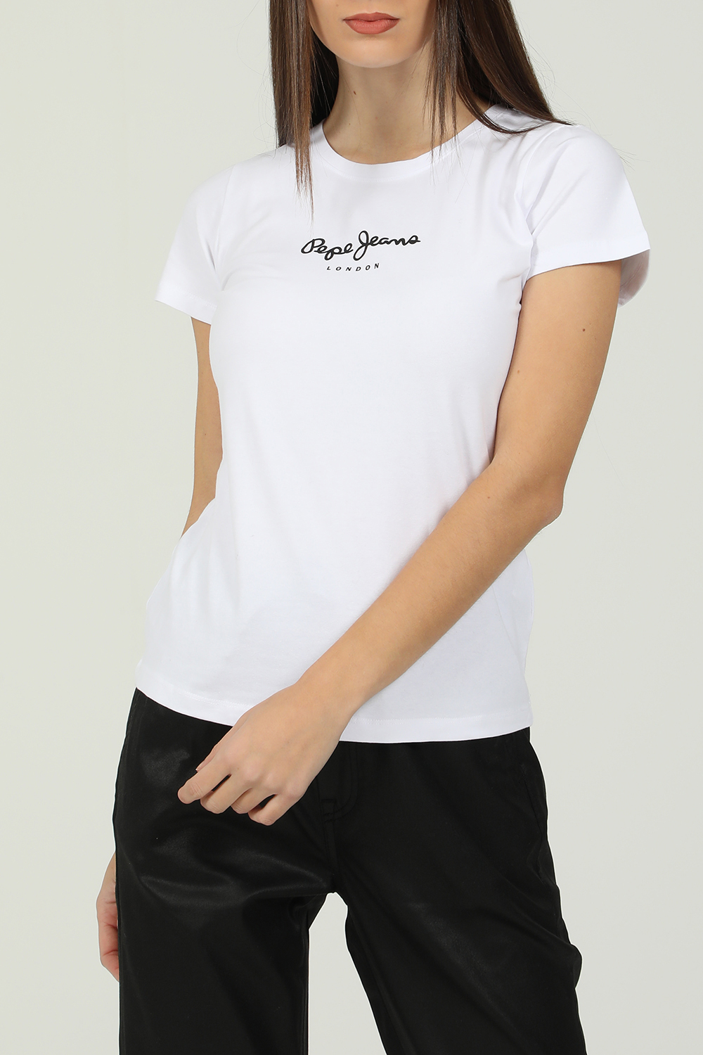 Γυναικεία/Ρούχα/Μπλούζες/Κοντομάνικες PEPE JEANS - Γυναικεία κοντομάνικη μπλούζα PEPE JEANS NEW VIRGINIA λευκή