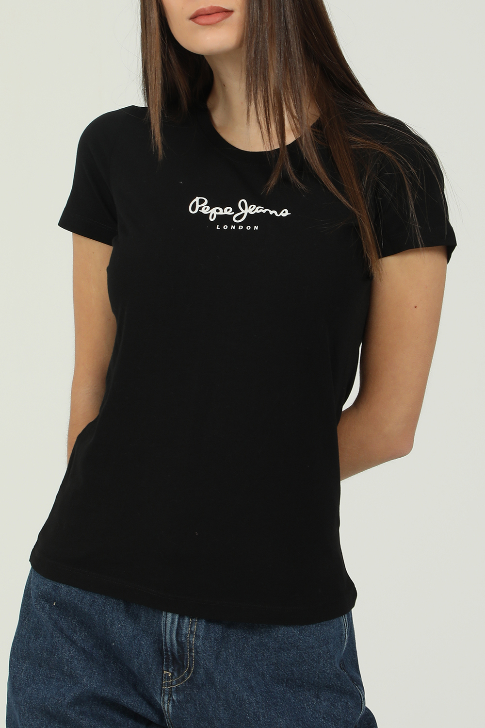 Γυναικεία/Ρούχα/Μπλούζες/Κοντομάνικες PEPE JEANS - Γυναικεία κοντομάνικη μπλούζα PEPE JEANS NEW VIRGINIA μαύρη