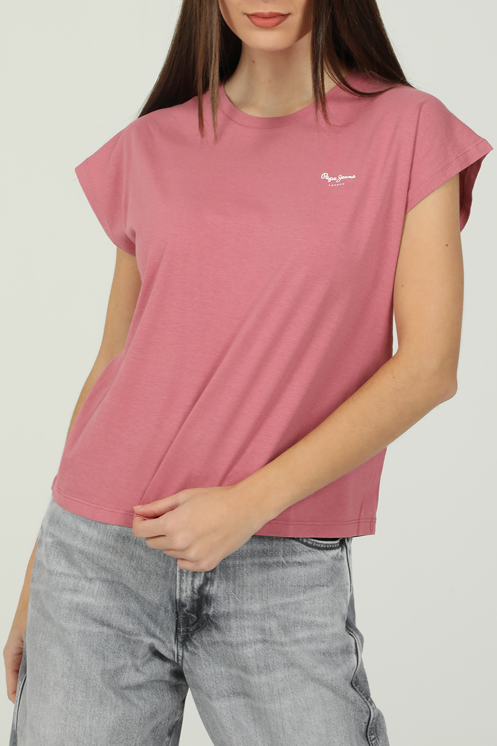 Γυναικεία/Ρούχα/Μπλούζες/Κοντομάνικες PEPE JEANS - Γυναικεία κοντομάνικη μπλούζα PEPE JEANS BLOOM ροζ