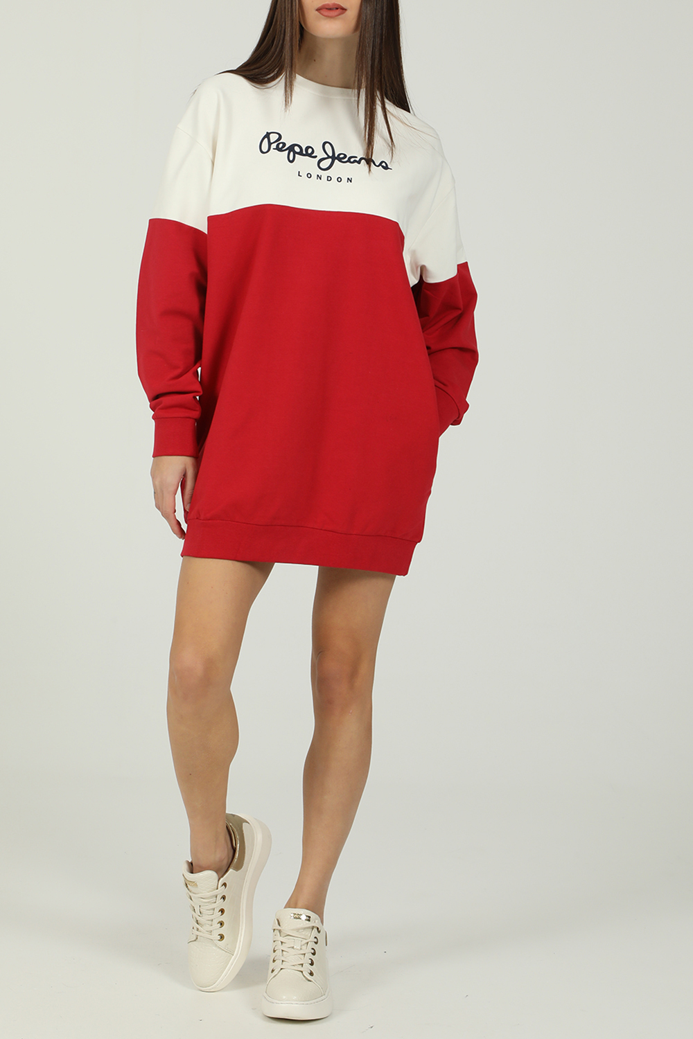 PEPE JEANS – Γυναικειο mini φορεμα PEPE JEANS BLANCHE λευκο κοκκινο