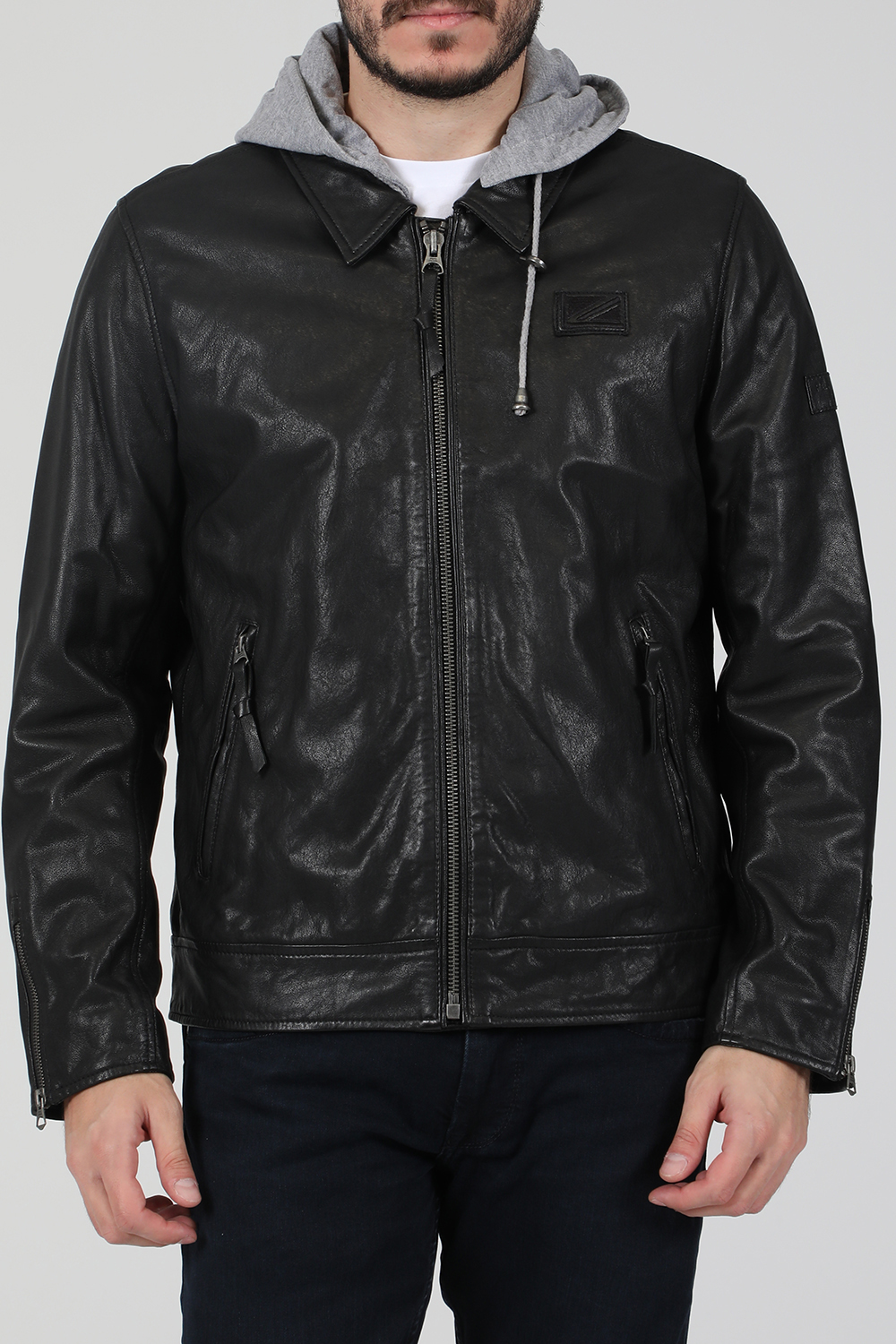 Ανδρικά/Ρούχα/Πανωφόρια/Τζάκετς PEPE JEANS - Ανδρικό δερμάτινο jacket PEPE JEANS PHILIP μαύρο