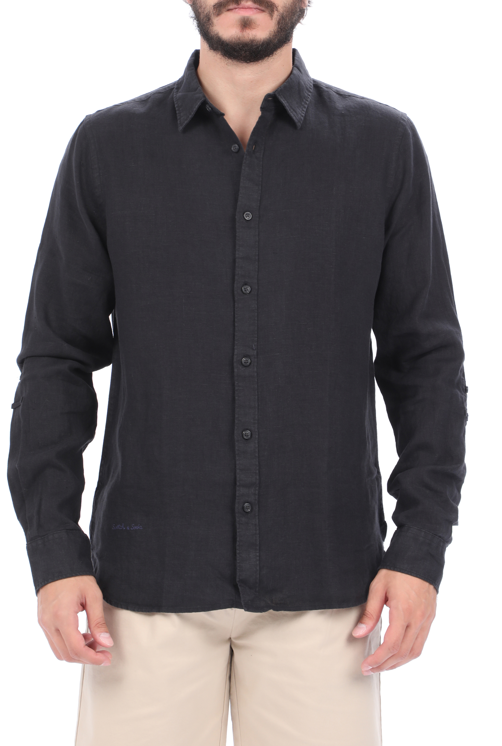 Ανδρικά/Ρούχα/Πουκάμισα/Μακρυμάνικα SCOTCH & SODA - Ανδρικό πουκάμισο SCOTCH & SODA REGULAR FIT- Garment-dyed line μαύρο