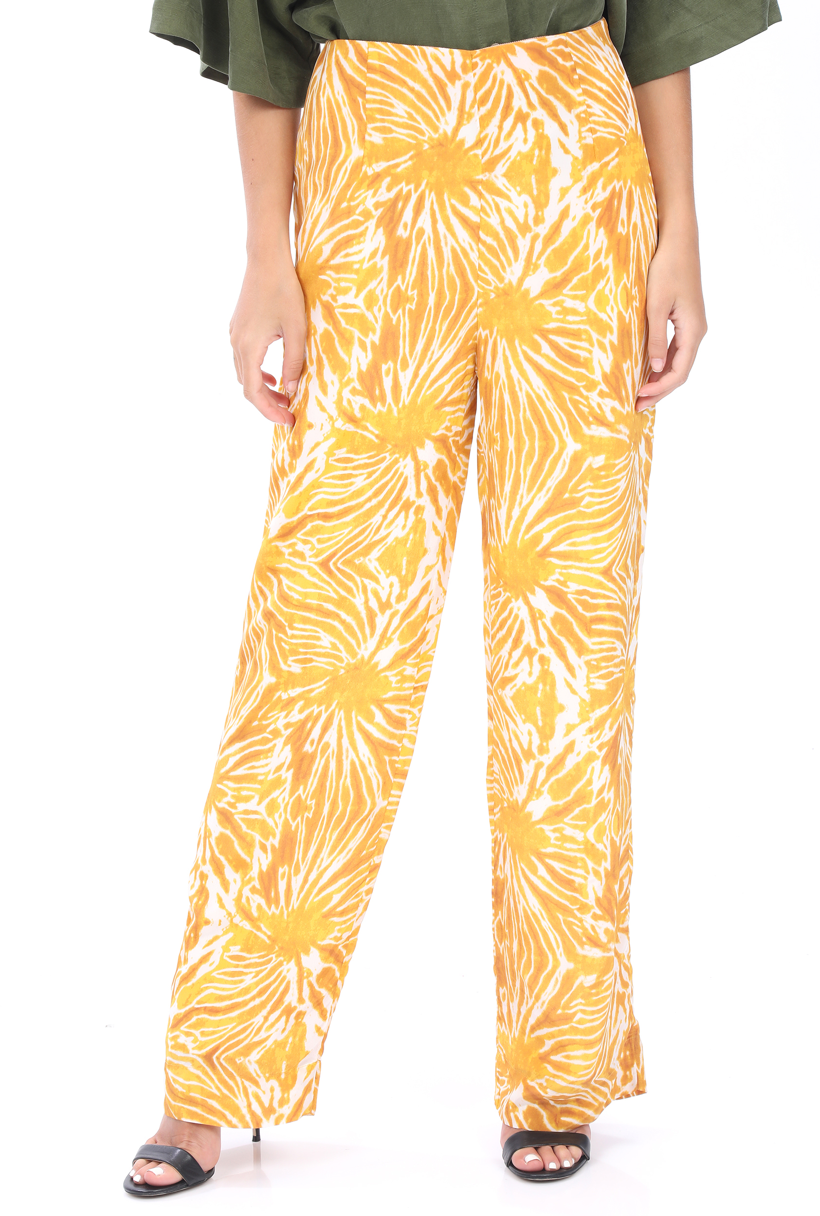 SCOTCH & SODA – Γυναικεια παντελονα SCOTCH & SODA Printed tie-dye wide leg κιτρινη εκρου