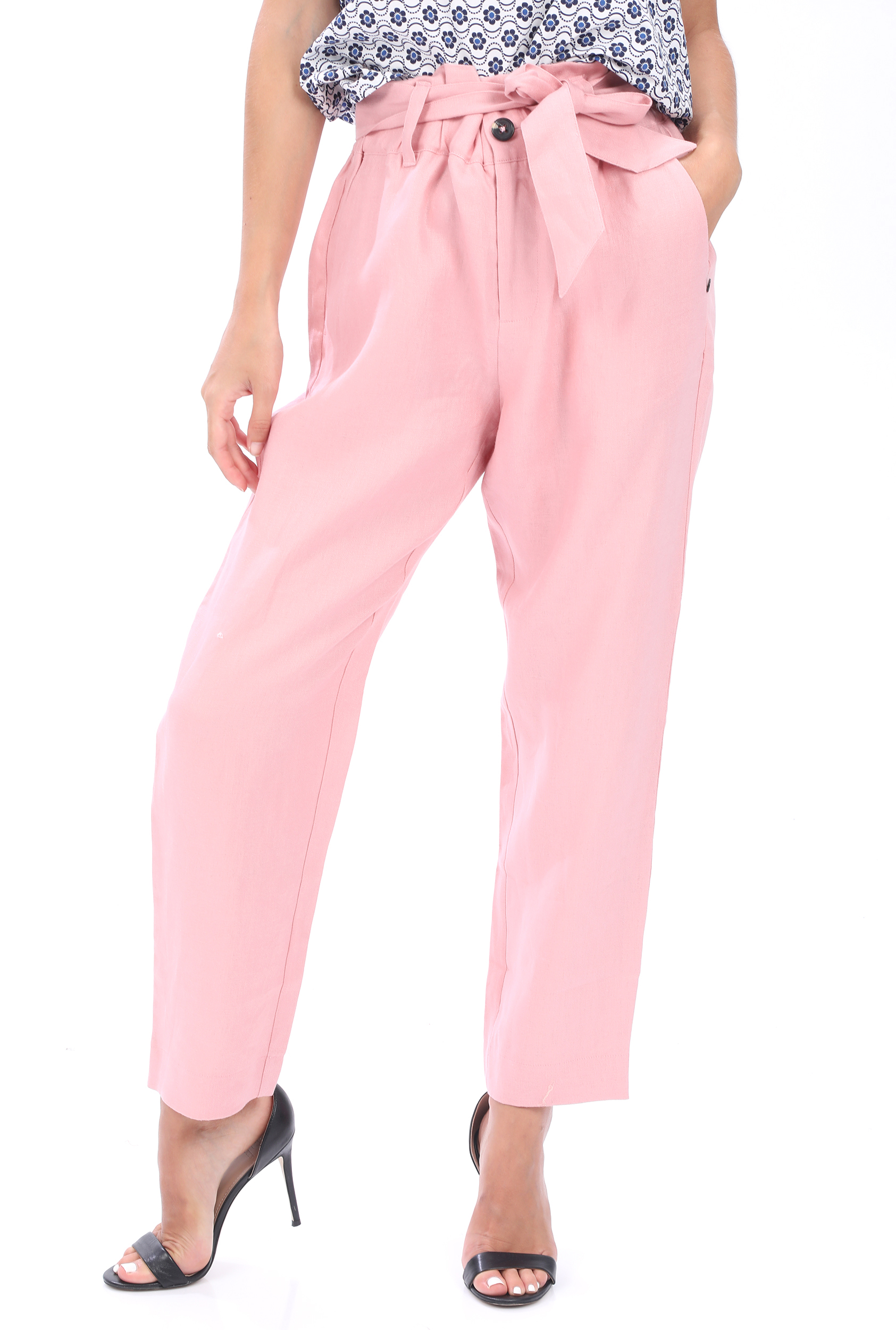 SCOTCH & SODA – Γυναικειο λινο παντελονι SCOTCH & SODA high rise pants tapered ροζ