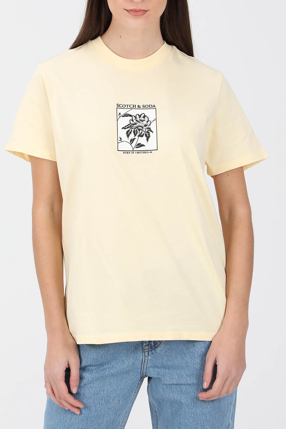 Γυναικεία/Ρούχα/Μπλούζες/Κοντομάνικες SCOTCH & SODA - Γυναικεία κοντομάνικη μπλούζα SCOTCH & SODA κίτρινη