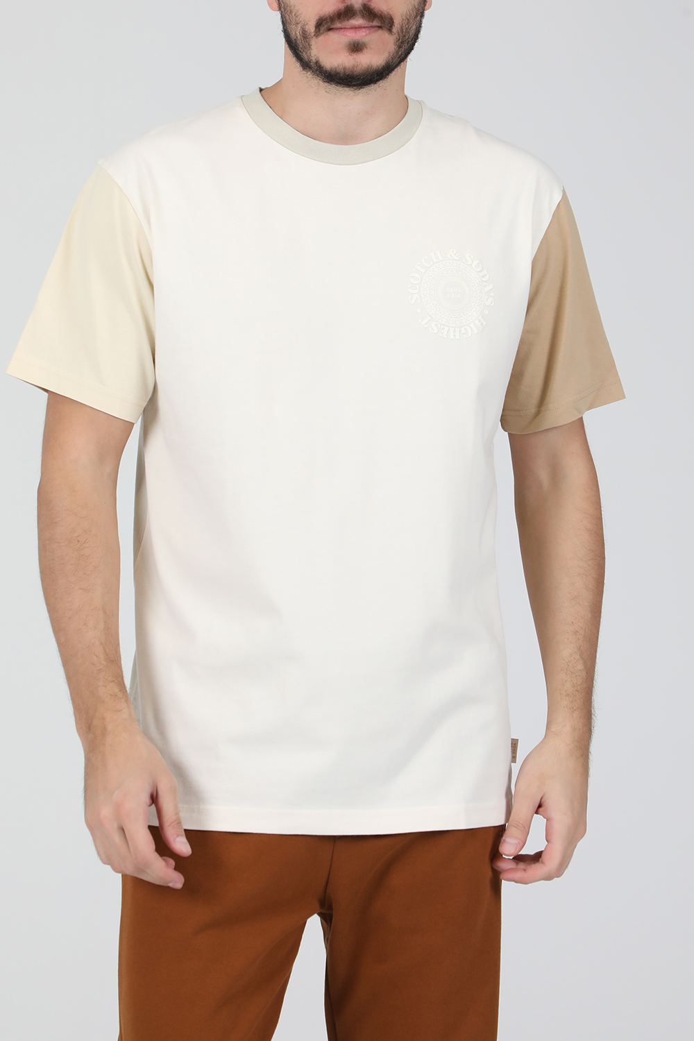 Ανδρικά/Ρούχα/Μπλούζες/Κοντομάνικες SCOTCH & SODA - Ανδρική κοντομάνικη μπλούζα SCOTCH & SODA μπεζ