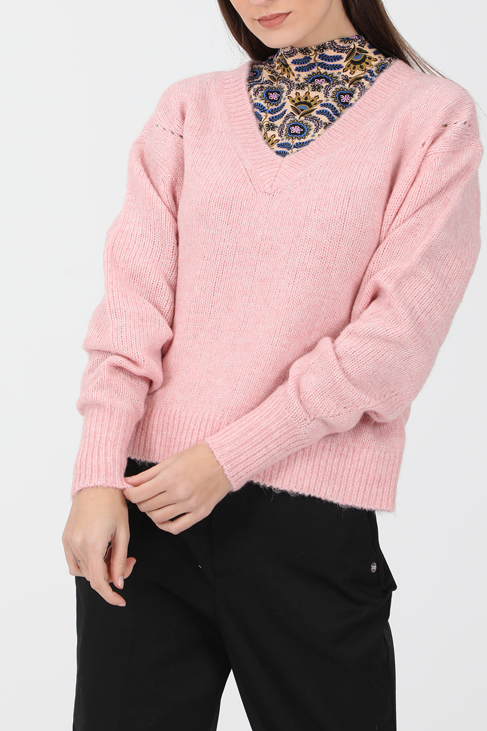 Γυναικεία/Ρούχα/Πλεκτά-Ζακέτες/Πουλόβερ SCOTCH & SODA - Γυναικείο πουλόβερ SCOTCH & SODA Fuzzy knit pull with v-neck ροζ