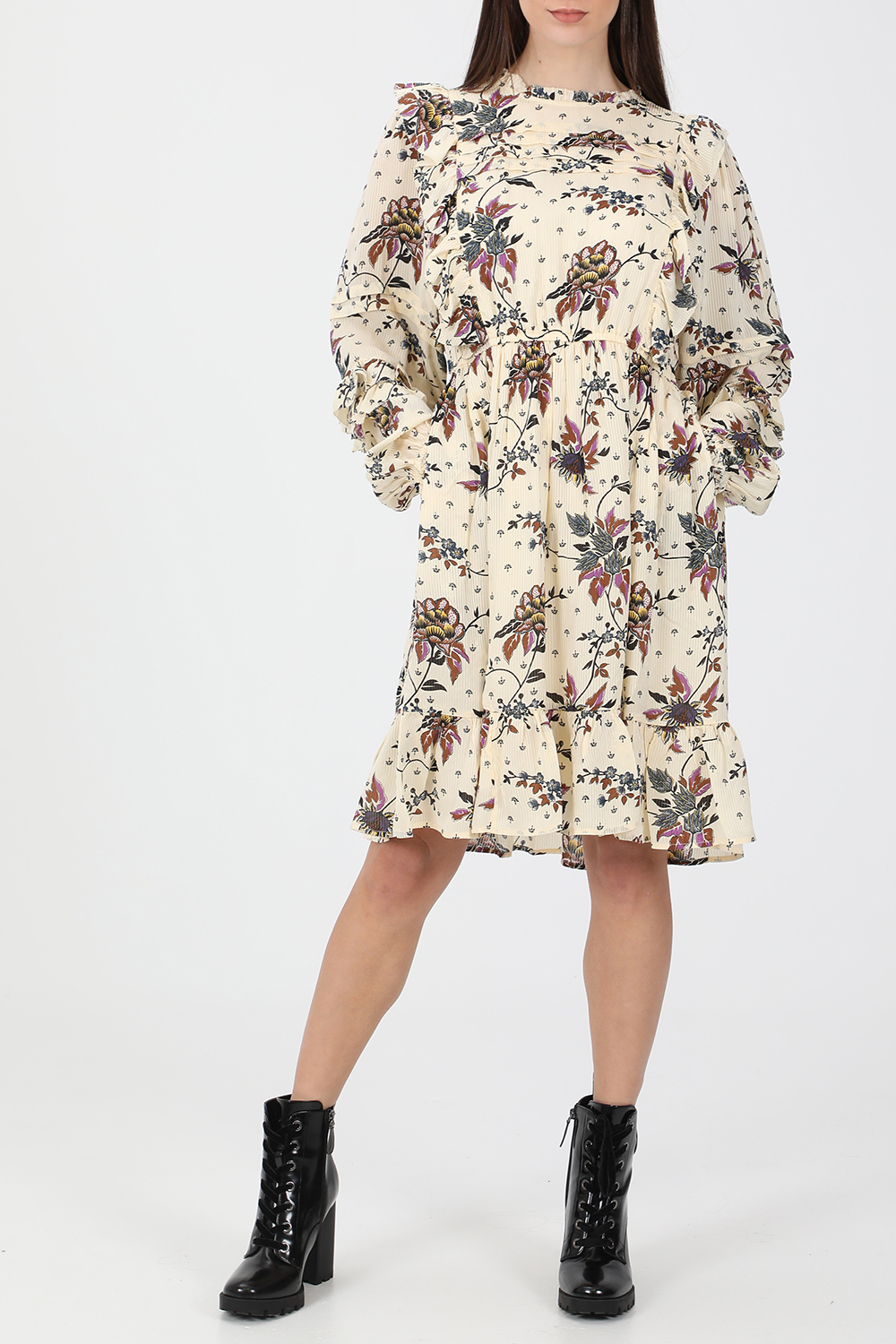 SCOTCH & SODA – Γυναικείο mini φόρεμα SCOTCH & SODA Printed ruffle dress εκρού floral 1821063.0-0206