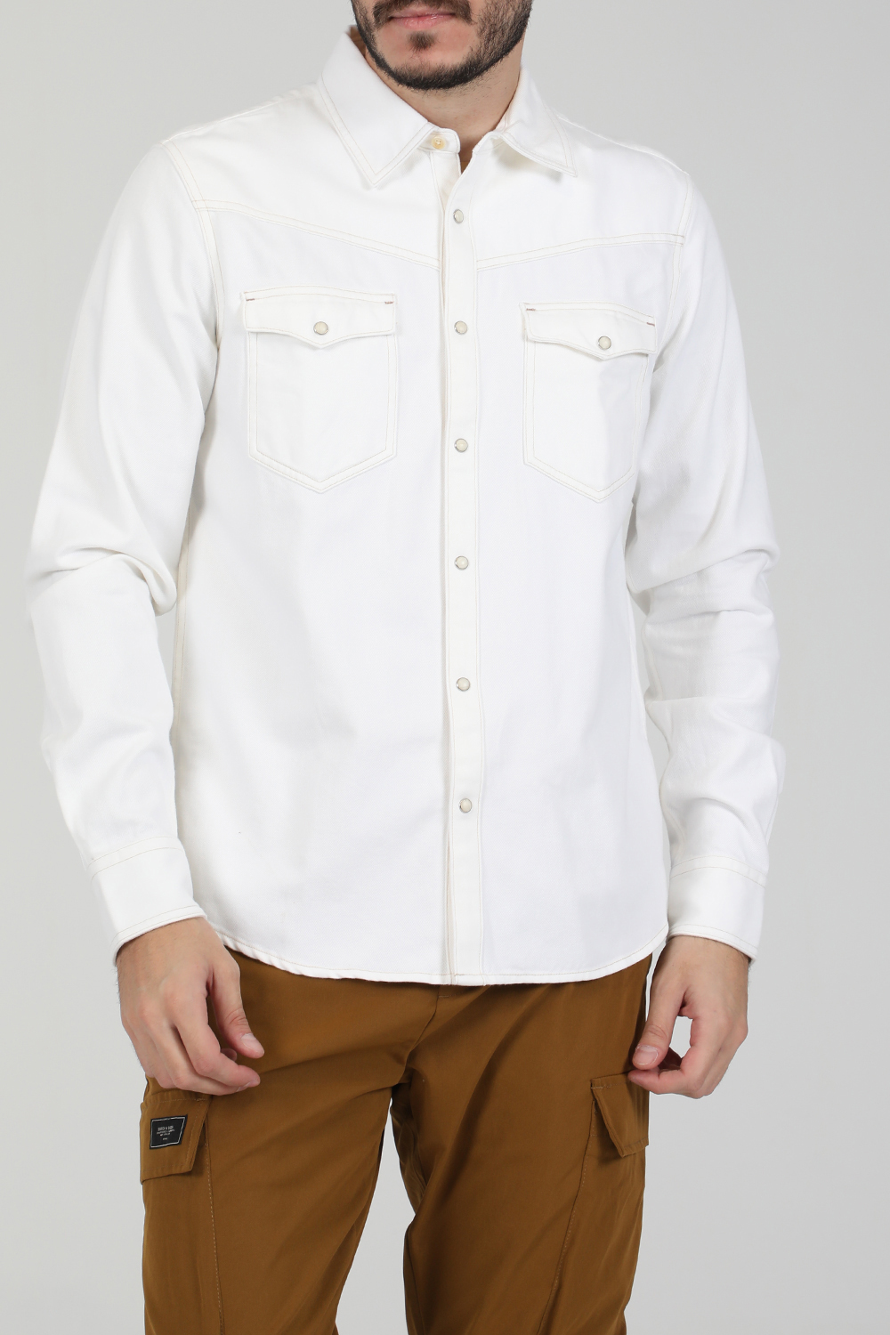 Ανδρικά/Ρούχα/Πουκάμισα/Μακρυμάνικα SCOTCH & SODA - Ανδρικό jean πουκάμισο SCOTCH & SODA REGULAR FIT - AMS denim western λευκό