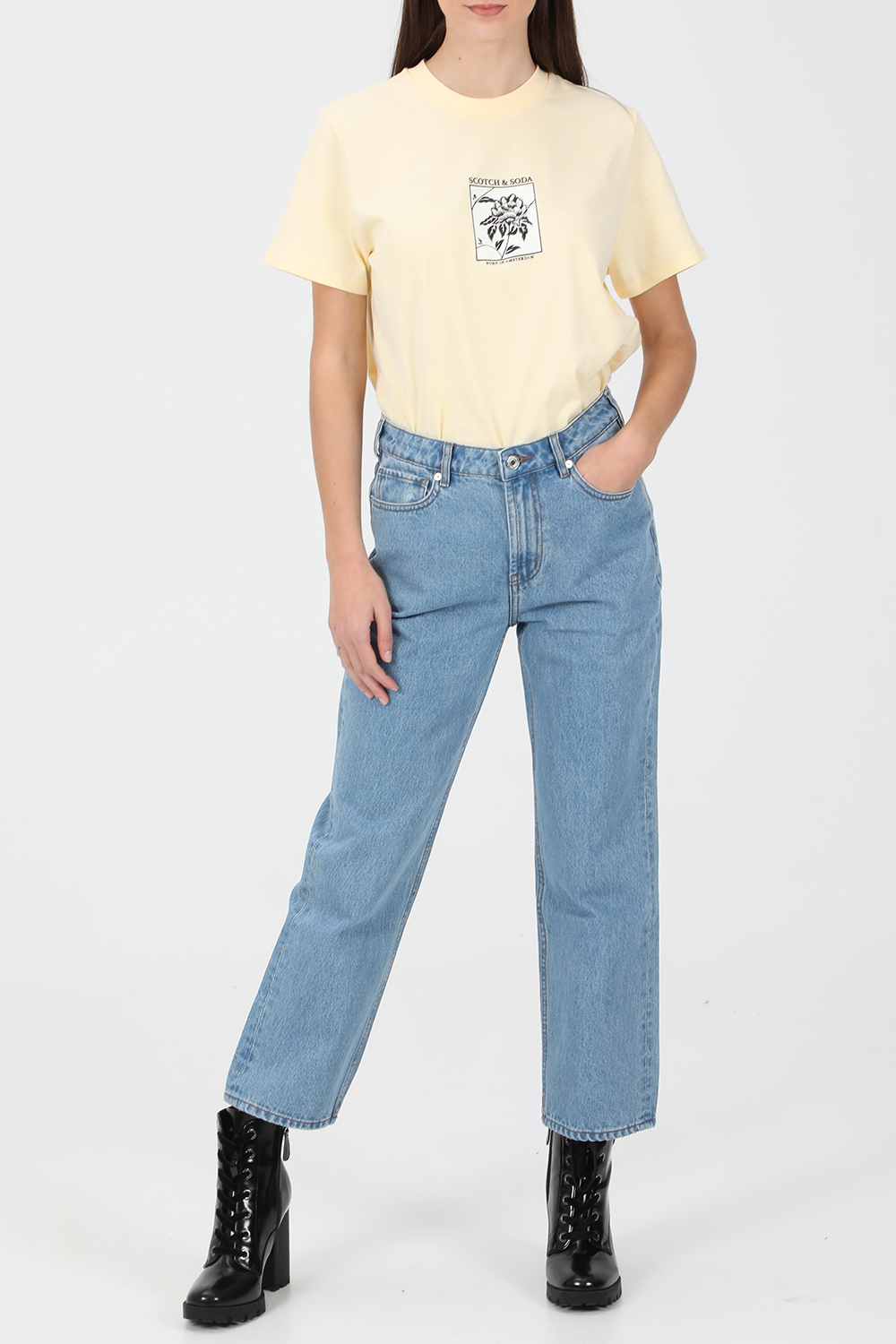 SCOTCH & SODA – Γυναικειο jean παντελονι SCOTCH & SODA High Rise Tailored Straight Le μπλε